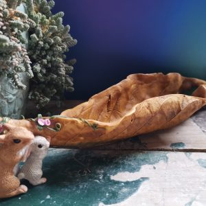 Long Autumn Leaf with Squirrel and Bunny
